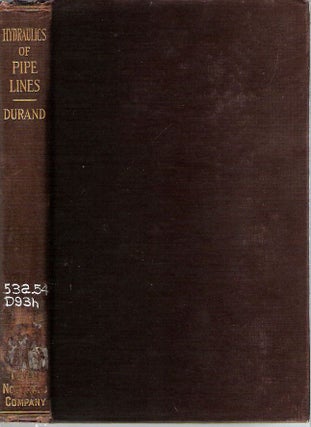 Item #10285 Hydraulics of Pipe Lines. William Frederick Durand