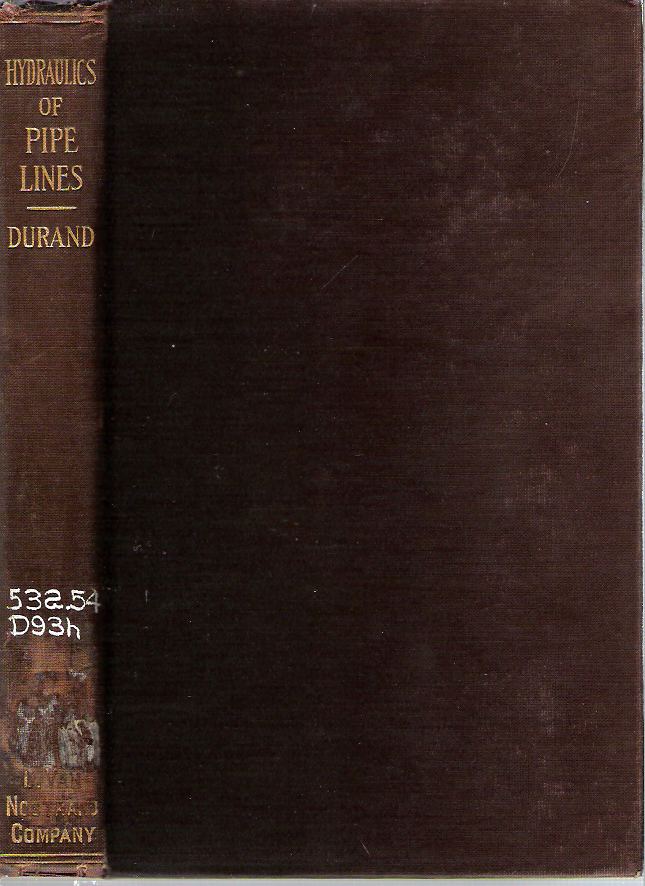 Item #10285 Hydraulics of Pipe Lines. William Frederick Durand.