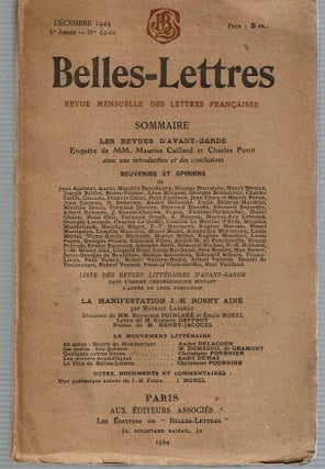 Item #12829 Belles-Lettres : Revue Mensuelle des Lettres Françaises : Décembre 1924. Maurice...