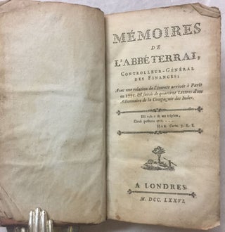 Item #13226 Mémoires de l'Abbé Terrai controlleur-général des finances : Avec une relation...