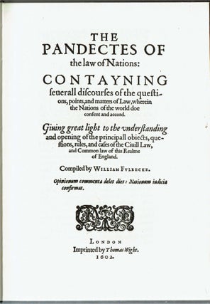 The Pandectes of the Law of Nations : London, 1602