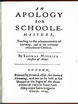 An Apology for Schoole-Masters
