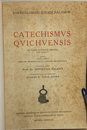 Catechismus Quichuensis, ad fidem editionis Limensis anni MDCXLVI : editit, Latine vertit, analusi morphologica synopsi grammatica