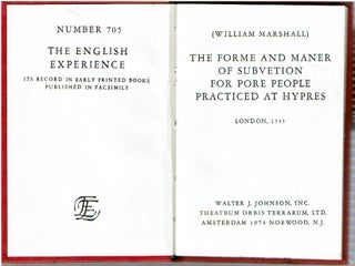 The Forme and Maner of Subvetion for Pore People Practiced At Hypres : London 1535
