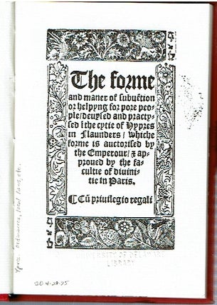 The Forme and Maner of Subvetion for Pore People Practiced At Hypres : London 1535