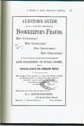 The Auditor's Guide of 1869 : A Review and Computer Enhancement of Recently Discovered Old Microfilm of America's First Book on Auditing by H J Mettenheimer