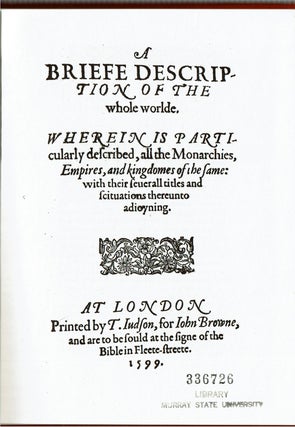 A Briefe Description of the Whole Worlde : London 1599