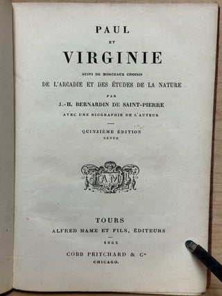 Paul et Virginie : suivi de morceaux choisis de l'arcadie et des études de la nature : avec une biographie de l'auteur
