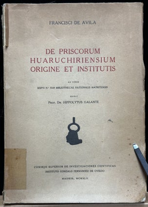Item #15791 De priscorum Huaruchiriensium origine et Institutis : ad fidem MSPTI No. 3169...