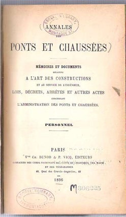 Item #9169 Annales des ponts et chaussées : Personnel : Mémoires et documents relatifs a l'art...