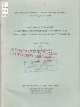 Item #BOOKS002803I One Money or Many? Analyzing the Prospects for Monetary Unification in Various...